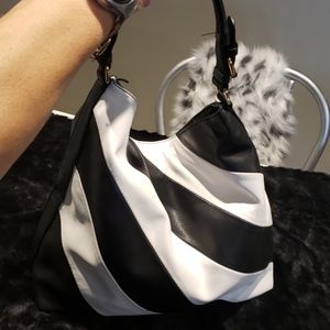 NWOT Black and White Stripe with Gold Detail Bag